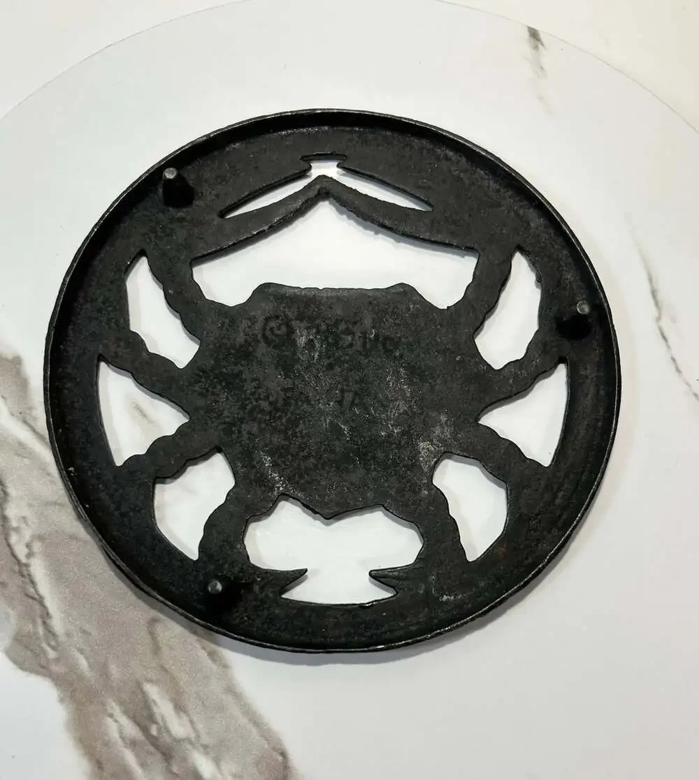 Vintage Black Cast Iron Crab Trivet Round
